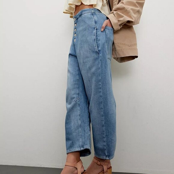 Free People - Osaka Mid Rise Barrel Jeans - Sky - Size 32 - Picture 2 of 8